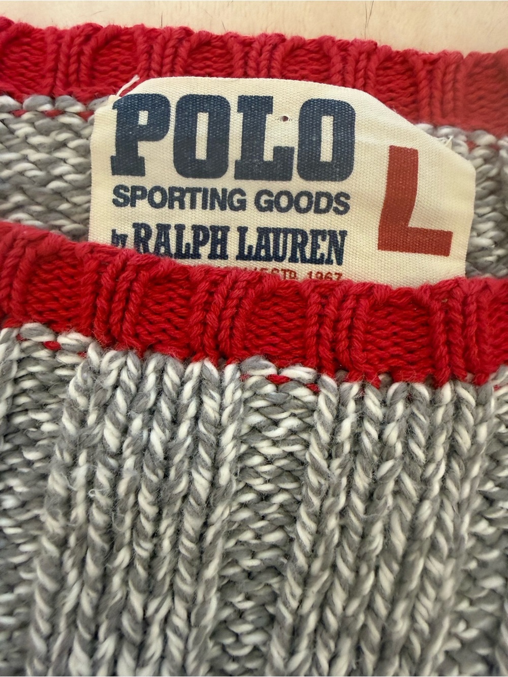 Rare Vintage 1991 Polo by Ralph Lauren Gray Crewneck Sweater with Red Trim - Picture 4 of 4
